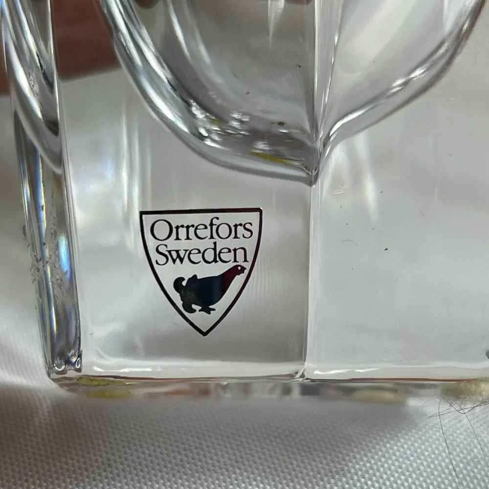 Orrefors Sweden Heavy Crystal Vase Lot of 2 Flower Tulip